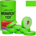 Perco Fluorescent Green Pricing Labels for Monarch 1131 Price Gun - 1 Sleeve, 8 Rolls, 20,000 Price Marking Labels - with Ink Roll Included