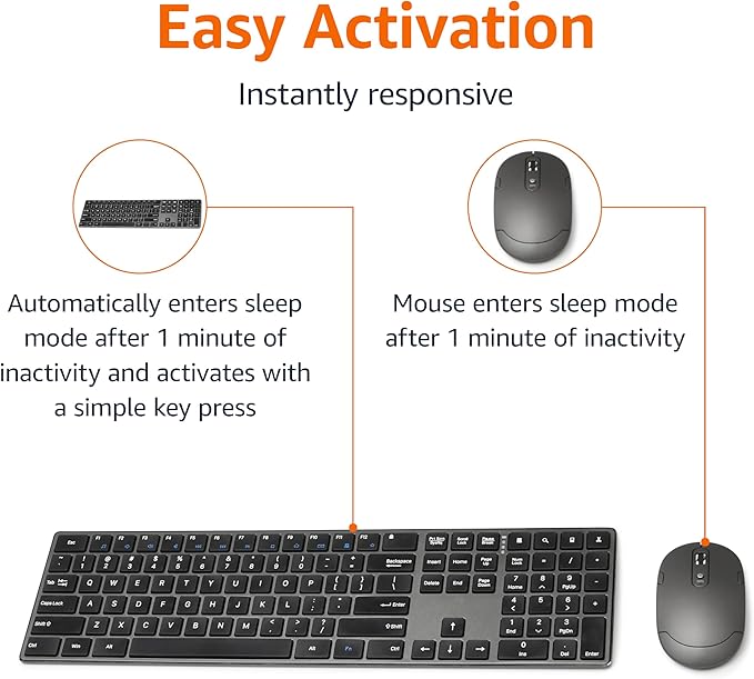 Amazon Basics Ultra Premium Wireless Keyboard and Mouse Combo - Rechargeable, Ultra Slim Design, Quiet, Full Size, Number Pad, Unifying Receiver, Black
