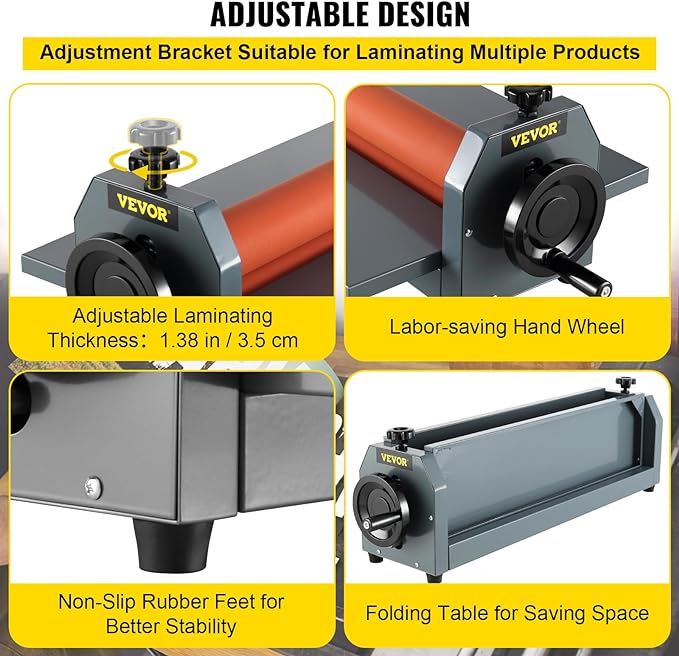 VEVOR 29.5 Inch Cold Laminator Machine 10mm Manual Vinyl Photo Film Cold laminator Hand Crank Pressure Cold Roll laminator(29.5 Inch)