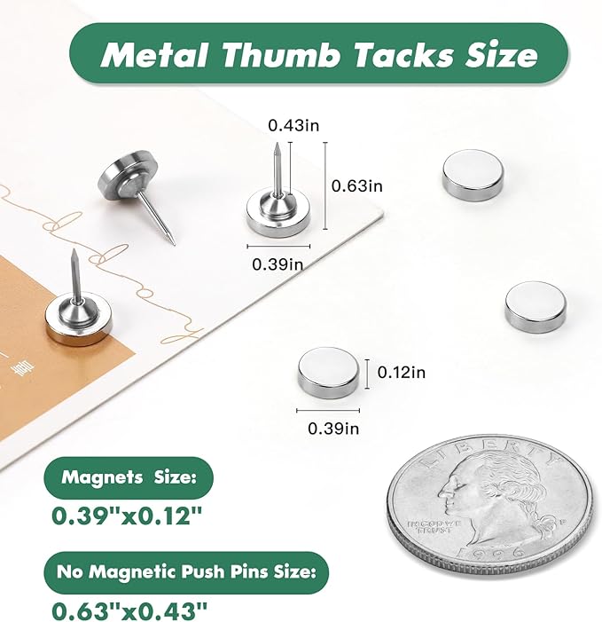GOOZADA 60 Pack Magnetic Push Pins, Silver Magnet Thumb Tacks, Metal Magnet Tacks, Magnetic Clips, Push Pins for Cork Board, Bulletin Board, Photo Wall, Wall