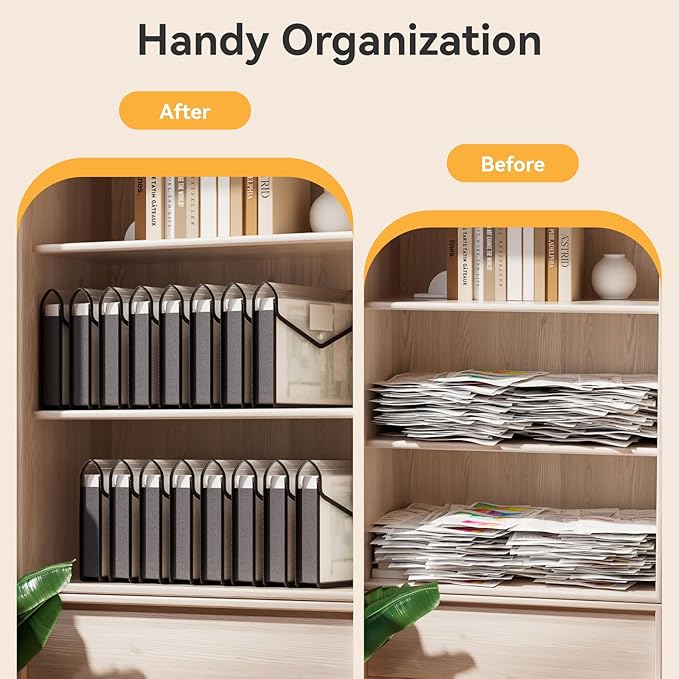 ABC life 8 Pack Plastic Expanding File Folder, Folders for Documents with Snap Closure, Black File Folder Organizer Holder, Transparent Accordion File Pouch,Large Capacity, Fit Letter/A4 Size - Black