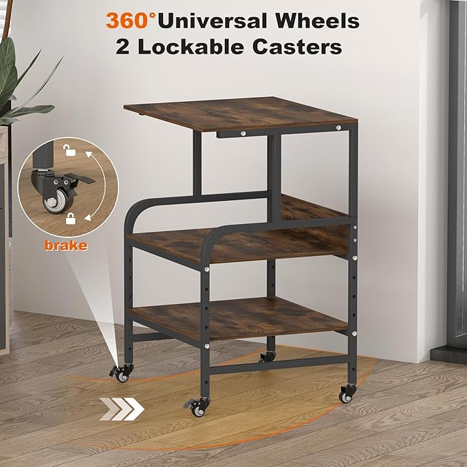 Printer Stand for Home Office, 32.48 X 22.05 X 18.9 Rolling Printer Cart with Heavy Duty Casters, Large Storage Stand for Scanner, Fax, Metal Printer Stand for School, Workshop, Studio