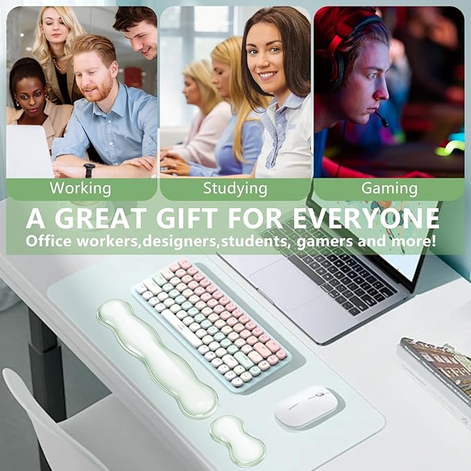 Gel Keyboard and Mouse Wrist Rest, Cute Wrist Support and Arm Support Keyboard Rest for Keyboard and Mouse Typing Pain Relief，Suitable for Office/Computer/Laptop/Gaming（Transparent Green Set ）