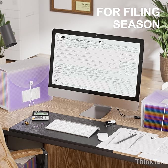 ThinkTex 26 Pockets Expanding File Folders, Accordion File Organizer with Expandable Cover, Monthly Bill Receipt Documents Organizer, A-Z Colorful Tabs, Letter/A4 Size - Purple