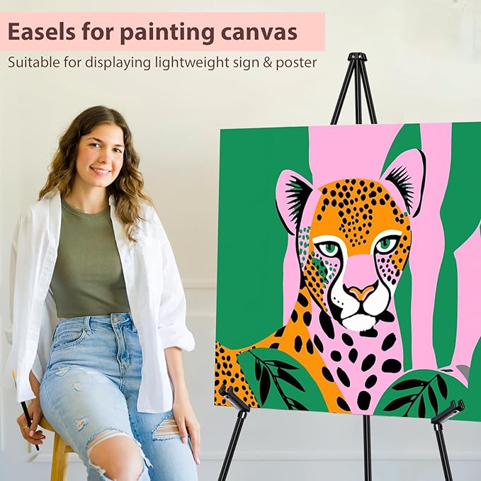 Black Easel Stand for Wedding Signs, Posters & Paintings - 63" Adjustable Portable Display Easel for Welcome Signs, Art Canvas, Pictures - Folding Tripod Stand with Carry Bag (1 Pack)