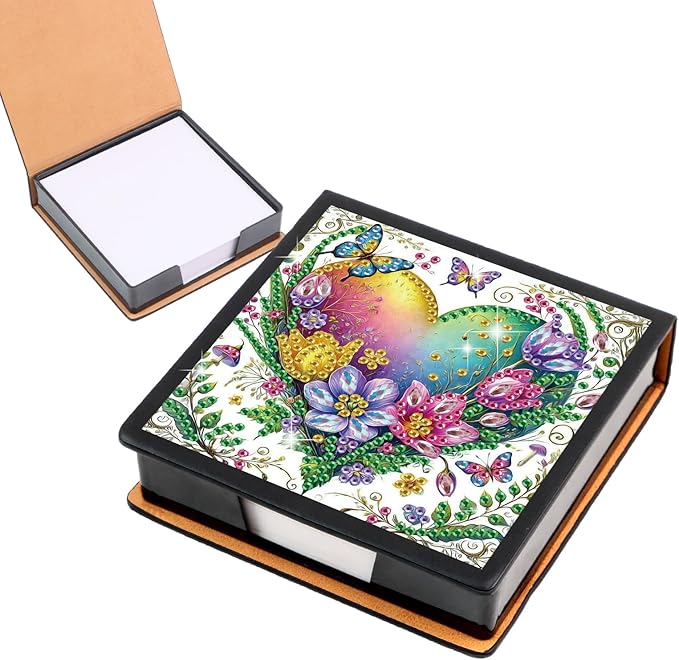 Heart Diamond Painting Kit Note Box,Memo Paper Storage Box Diamond Art,Sticky Note Holder Diamond Art,Diamond Painting Memo Pad For Office Desk. (Heart)
