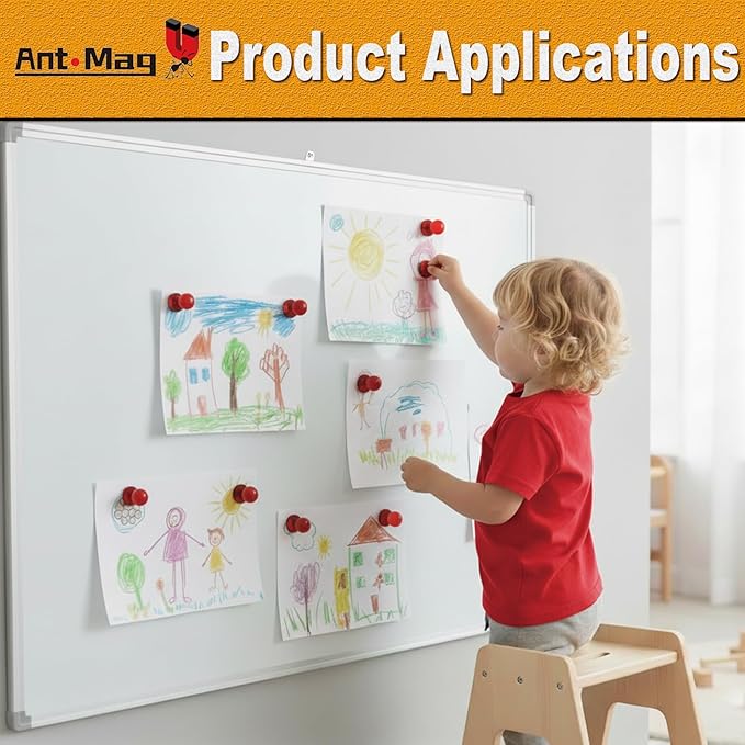 Ant Mag Magnetic Push Pins, 72 Pack Strong Whiteboard Magnets for Fridge, Maps, Office, Kitchen & Classroom Red