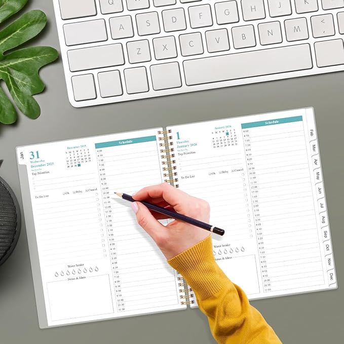2026 Daily & Monthly Planner - One Page Per Day, Daily Planner from January 2026 - December 2026, Planner 2026 with 12 Monthly Tabs, 8.5" x 11", Flower-A