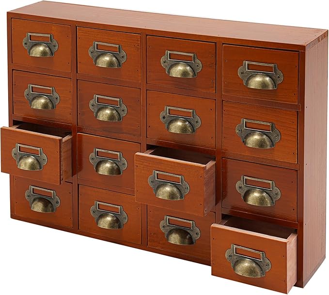 Vintage 16-Drawer Storage Cabinet – Multipurpose Desktop Organizer for Office, Craft & Home