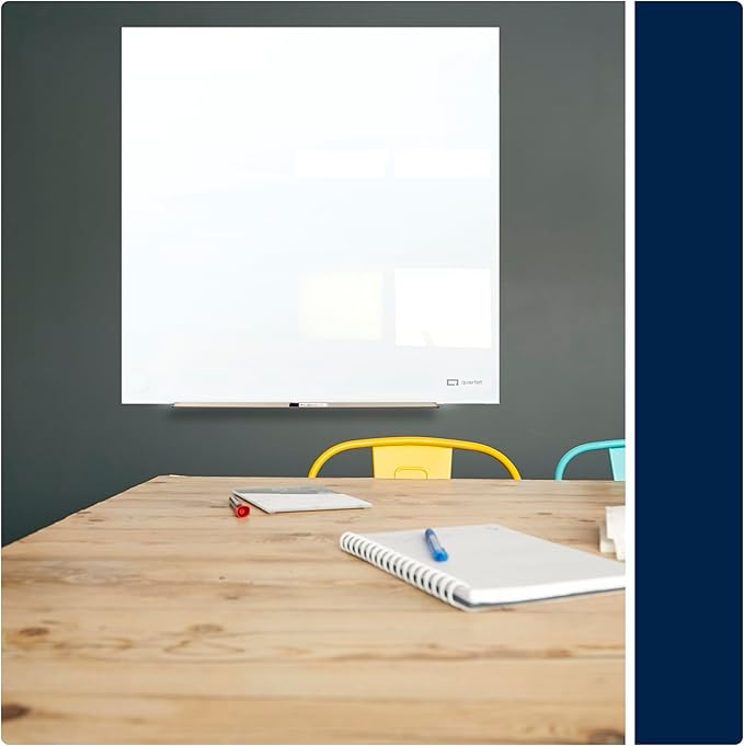 Quartet Magnetic Dry Erase Board, 48" x 48" Glass White Board for Wall, Frameless, InvisaMount, White (Q25F02IMW)