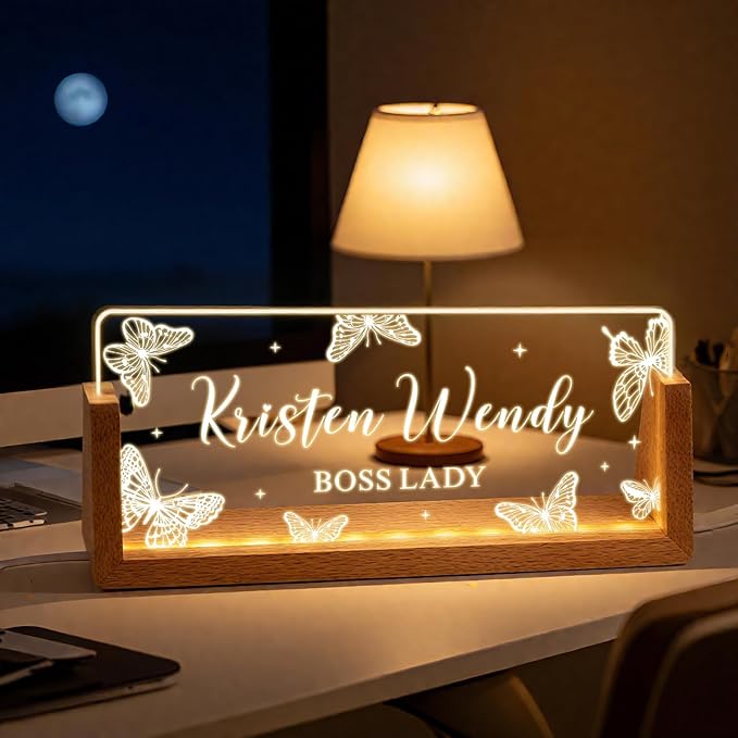 Ships Next Day, Custom Name Plate for Desk - Business Light Up Acrylic Desk Name Plate Personalized Elegant Office Gift for Boss Coworker Teacher Employee Appreciation Gift, Office Decor for Women Men