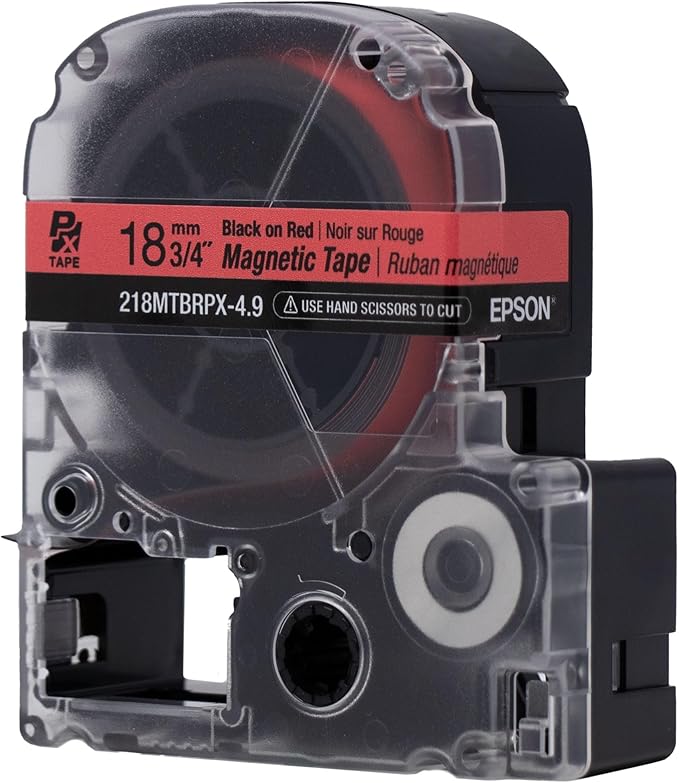 Epson LABELWORKS 218MTBRPX-4.9 Genuine Magnetic Tape Cartridge - Black on Red Magnet Label Maker Tape - 3/4" (18MM) Wide, 4.9 ft, Red