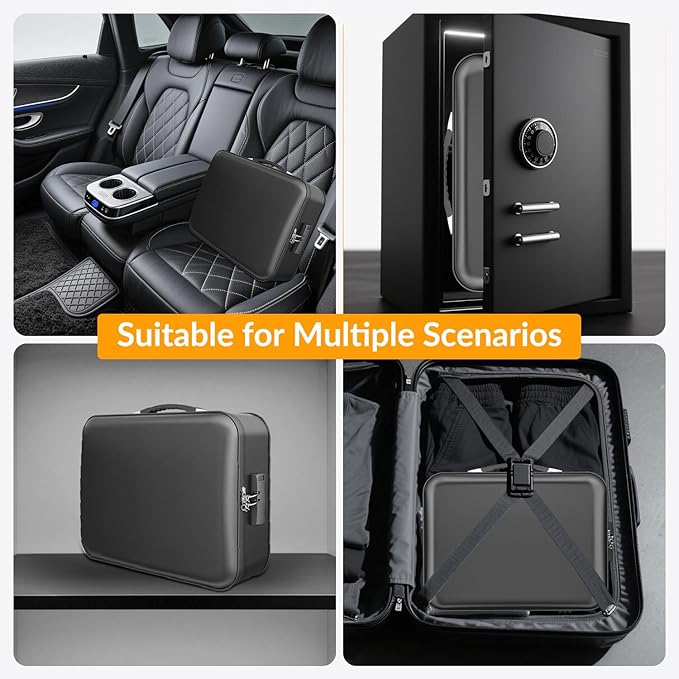 Hard Case Fireproof Document Box, Important File Organizer with Lock Waterproof Zipper, Portable Home Office Travel Storage Accordion Folder for Letter A4 Laptop Files