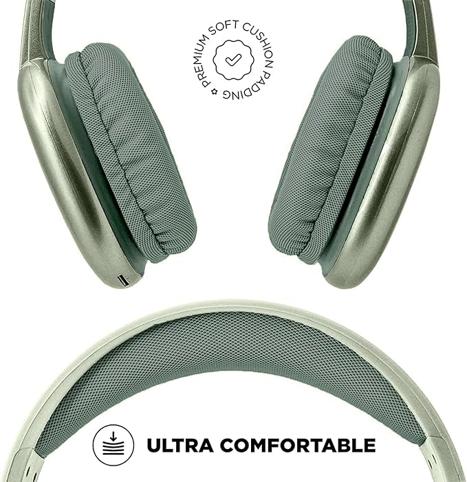 iJoy Ultra Wireless Over-Ear Bluetooth Headphones with Mic, Up to 10 Hours Playtime, Bluetooth Headset 33Ft Range with Backup AUX Cable & SD Slot, Wireless Headphones for Gaming, Work & Gym (Green)