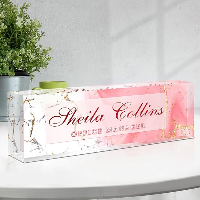 Custom Acrylic Name Plate for Desk, Employee Appreciation Gifts, Office Decor, Personalized, Funny Office Gifts for Coworkers Boss Teacher (Pink/White)