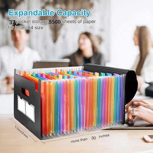 37 Pockets Accordion File Organizer Desktop Expanding File Folders with Colorful tabs for Paper Receipts, Bills&Taxes Organizer, Letter/A4 Size Document Holder for School, Office, Home