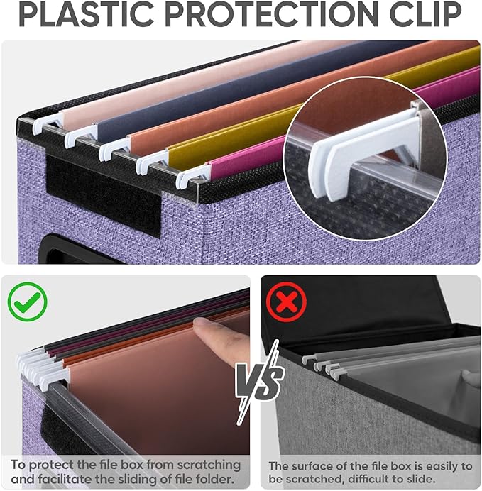 BALEINE File Organizer Box with Lid, Collapsible File Folder Organizer with Plastic Slide, Hanging File Folder Box for Office Document Storage (1 Pack, Purple, S)
