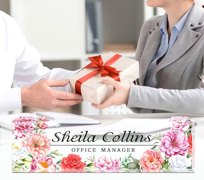 Custom Acrylic Name Plate for Desk, Employee Appreciation Gifts, Office Decor, Personalized, Funny Office Gifts for Coworkers Boss Teacher (Peony)