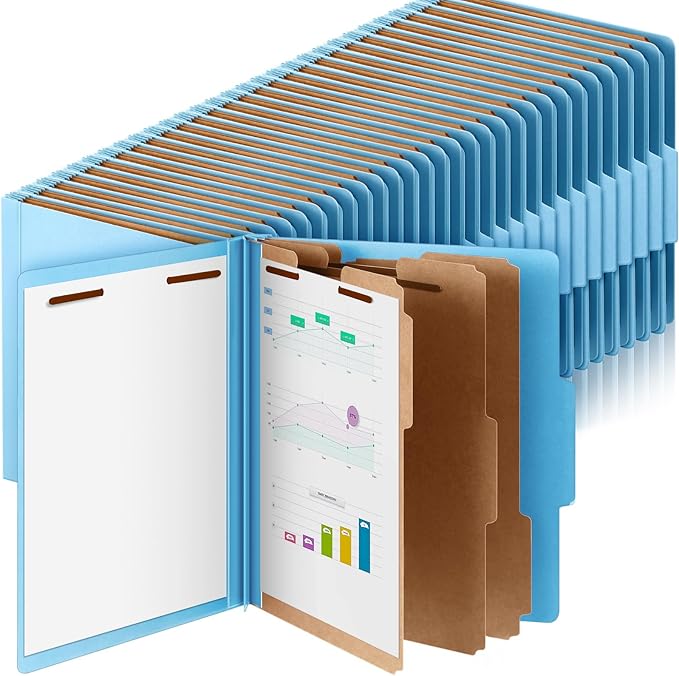 Skyygemm 60 Pcs Classification Folders Letter Size, 3 Divider Pressboard File Folder with Fasteners, Expanding File Organizer Bulk for Teachers, Clergy, Office, Church, Christmas Donations (Blue)