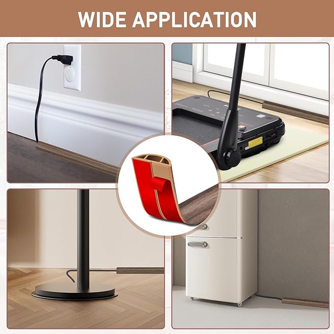 Floor Cord Cover Self Adhesive Cord Hider Floor Extension Cord Covers for Floor Power Cord Protector Cable Management Prevent Cable Trips Cable Cavity 0.59" W x 0.31" H (Smoked Brown Wood, 3.3Ft)