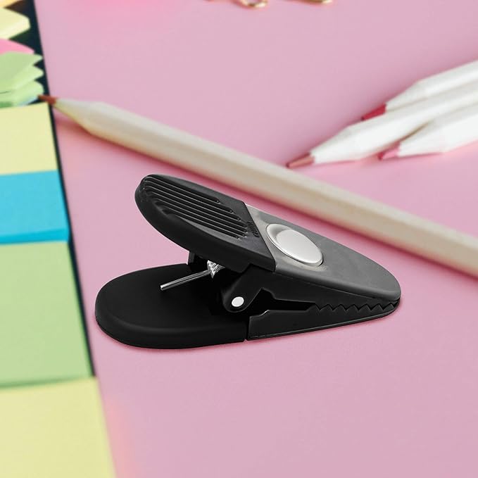 100 Magnetic Memo Holders Set - Customizable Text, Logo - Large Clip, Plastic - Black