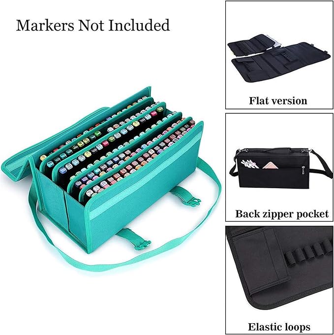 Marker Case, 171 Slots Green Alcohol Marker Case Markers Carrying Bag Holder for Art Sketch Marker, Permanent Paint Marker, Dry Erase Marker, Repair Marker Pen, Color Highlighte Art Supplies