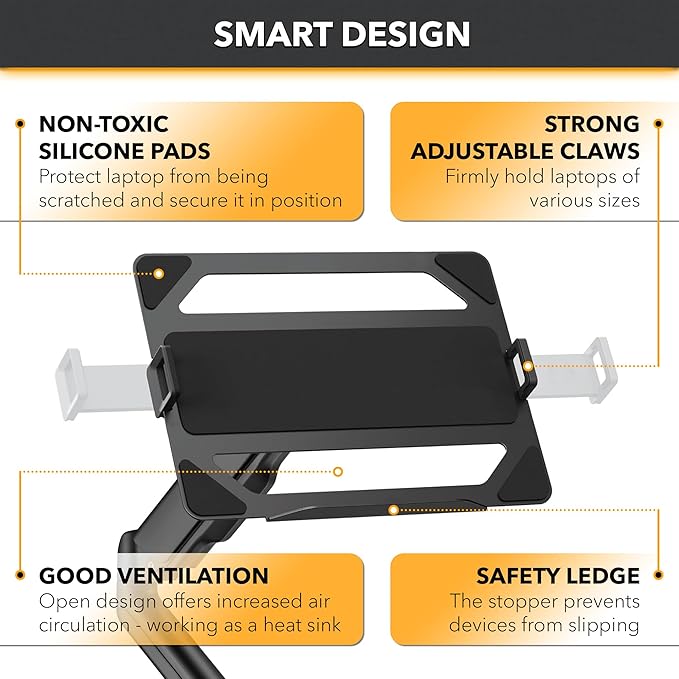CondoMounts LTP8017 Laptop Wall Mount | Spring-Assisted Arm for 17"–32" Screens, Free-Tilting VESA Laptop Holder, Space-Saving Design, Heavy-Duty Build, Matte Black Finish, Easy DIY Installation