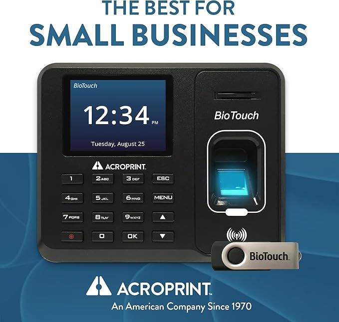 Acroprint BioTouch Self-Contained Automatic Biometric Fingerprint/Proximity Time Clock (No Monthly Fee)