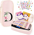 Preppy Pencil Case for Girls, Cute Large Pencil Pouch, Personalized Initial Pencil Bag with Zipper for School College Office Supplies, Back to School Supplies Gifts for Teen Girls (D, Pink)