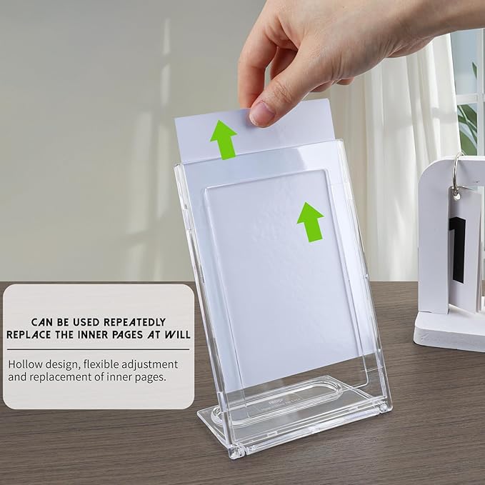 2 Pack 4x6 Inch Small Sign Holder Vertical, Double-Sided Usage with Swivel Base for Table Display, for Office, Store, Restaurant, Retail Counters, for Menu, Message Board, Note