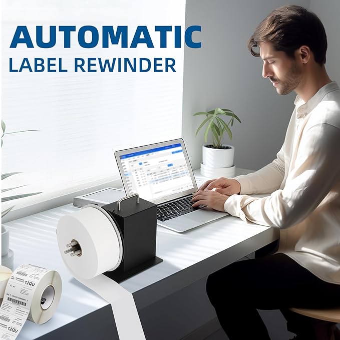 Automatic Label Rewinder Machine,Update Label rewinder Supports 1"/1.5"/3" Core Holder,Max Label Width 4.72" and 2 Way Winding Direction,Rewinding Speed can be Automatically Adjusted with Printer