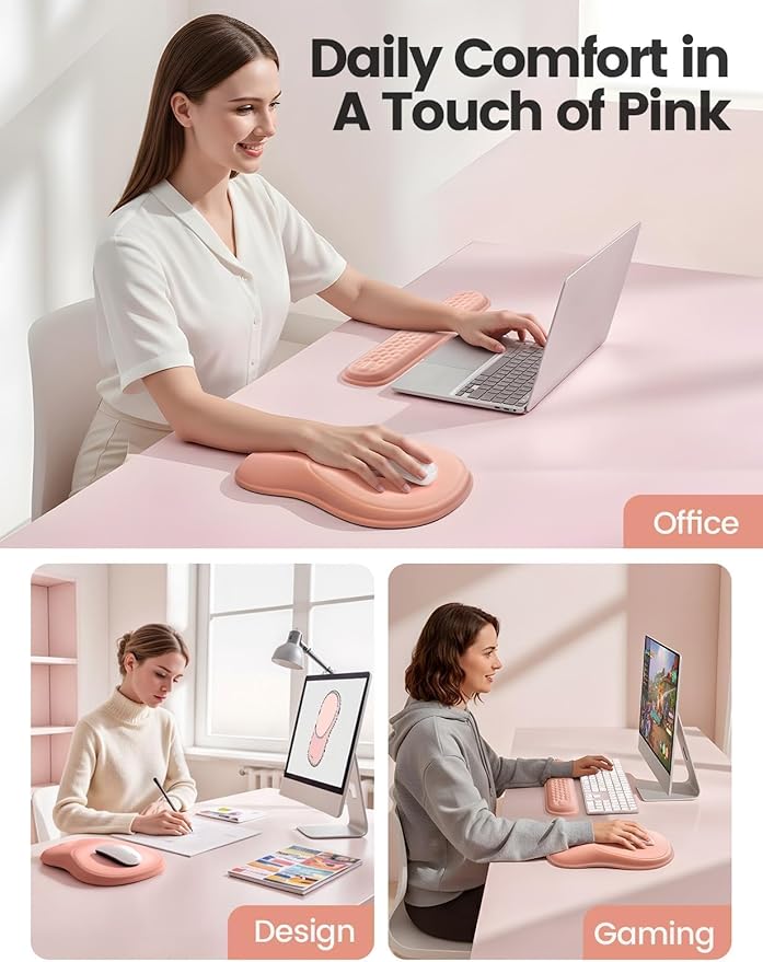 Meatanty Keyboard and Mouse Pad Wrist Rest Set, Ergonomic Wrist Pad Support, Computer Hand Palm Rest Combo, Memory Foam Typing Desk Accessories Carpal Tunnel Cushion, Laptop Office Home School-Blue