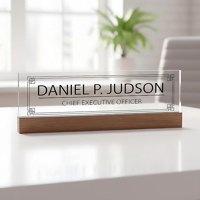 ARTBLOX | Office Personalized Name Plate Men Board Design On Clear Acrylic Glass for Desk with Business Card Holder