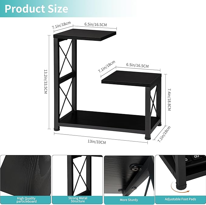 Desk Shelf Organizer, 3 Tier Storage Shelf Riser Display Stand, Wood Desktop Organizer Small Bookshelf, Desktop Shelf for Office Decor and Desk Accessories,Rustic Brown Black