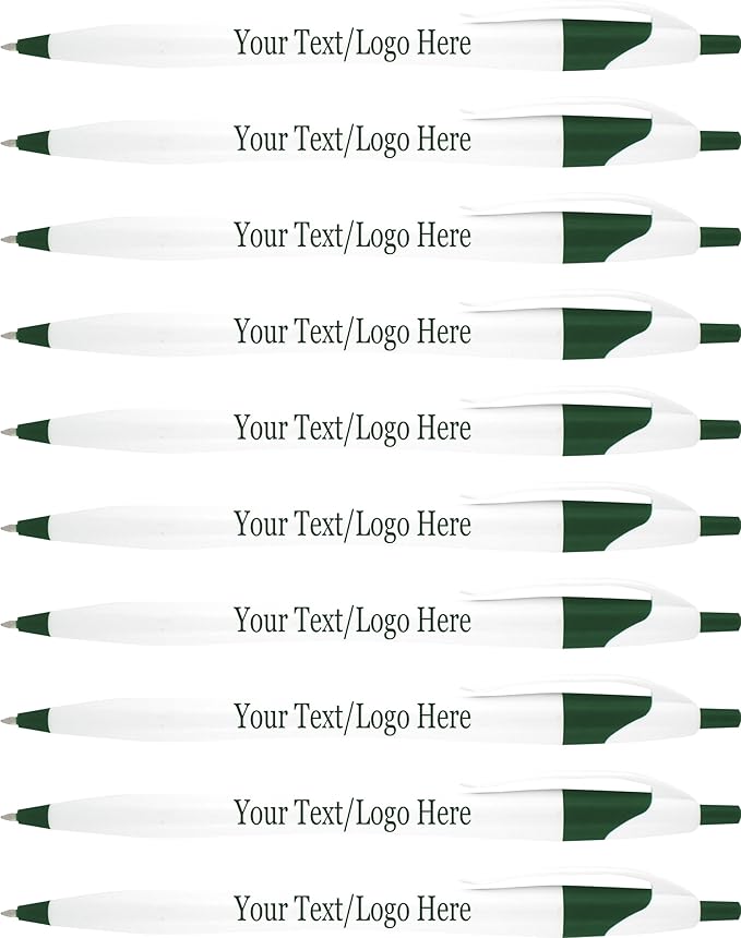 SyPen Personalized Pens With your Custom Logo or Text-500 Pack Bulk-for Businesses, Parties, and Events, Custom Printed Slim Ballpoint Click Pens, Green Trim Color, Black Ink