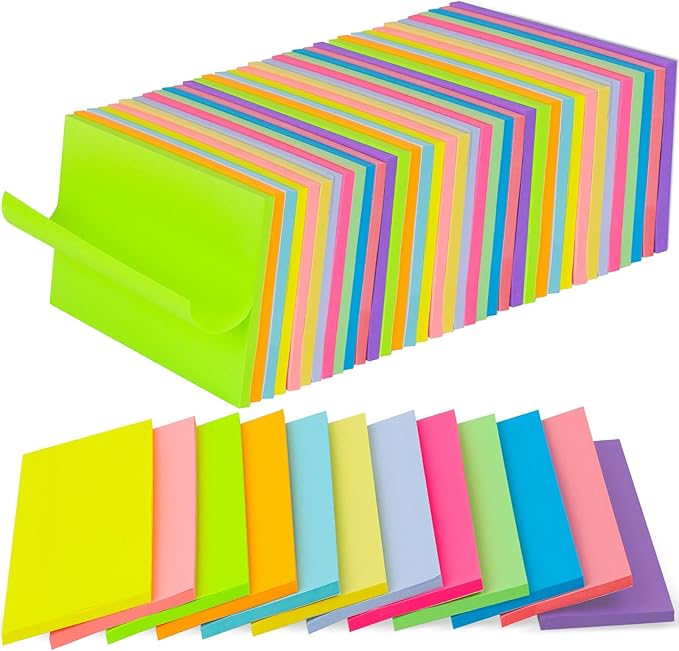 36 Pads Large Sticky Notes 3in x 5in, 12 Colors Adhesive Self-Stick Multicolor Memo Note Pads Bright Colorful Rectangle Sticky Notes for Office Home School Meeting Blank Desk Notebook 45 Sheets/pad