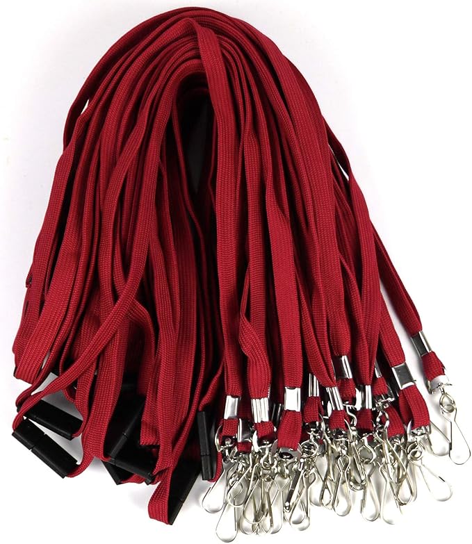 Premium Breakaway Lanyards with J-Hook - Flat Lanyards for ID Badges - Bulk Pack of 50 (Red)