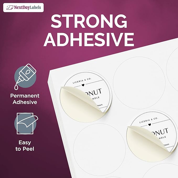 NextDayLabels - 2 Inch Round Labels - Round Sticker Labels for Printer - Matte White Blank Laser/Inkjet Printer Labels - Circle Stickers Printable Labels (50 Sheets, 20 Per Sheet, 1000 Labels)