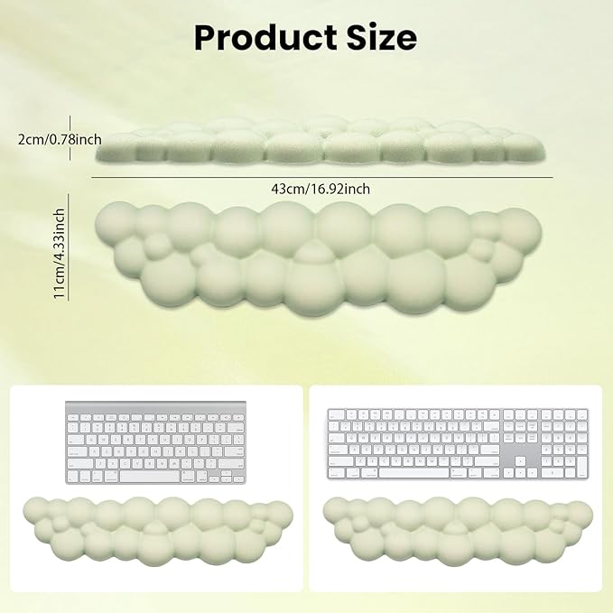 Ergonomic Cloud Wrist Rest for Computer Keyboard - Soft Memory Foam Keyboard Wrist Rest with Non-Slip Silicone Base, for Laptop, Mac, Office, Work, Gaming (Green)