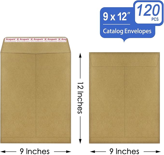 Xxcxpark 120 PCS 9x12 inches Security Catalog Envelopes Printable Self Seal Envelopes, Anti Tear Recycled Kraft Envelopes for Invitation Cards, Pictures, Photos, Documents