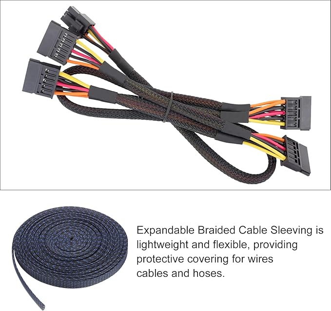 100ft PET Expandable Wire Loom 1 Inch, PET Braided Wire Sleeving Cable Management Sleeve Tubing [for Audio Video Home Office Cord Protector]-Black Blue