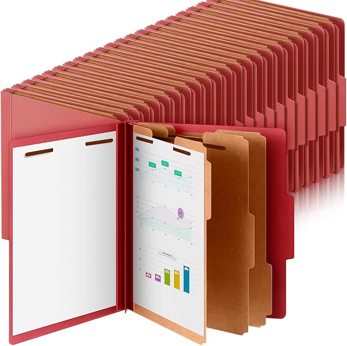 Skyygemm 48 Pcs Classification Folders Letter Size, 3 Divider Pressboard File Folder with Fasteners, Expanding File Organizer Bulk for Teachers, Clergy, Office, Church, Christmas Donations (Red)