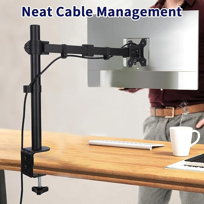Single Monitor Desk Mount, Heavy Duty Adjustable Monitor Stand for 13"-32" Screen, Monitor Arm Desk Mount Holds Up to 22lbs with C Clamp/Grommet Base