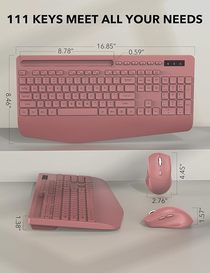 Wireless Keyboard and Mouse Combo - Full-Sized Ergonomic Keyboard with Wrist Rest, Phone Holder, Sleep Mode, Silent 2.4GHz Cordless Keyboard Mouse Combo for Computer, Laptop, PC, Mac, Windows -Trueque