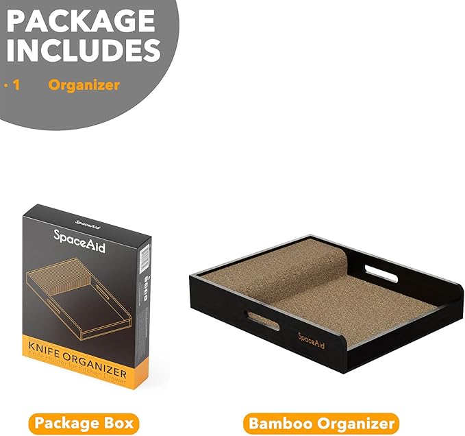 SpaceAid Large Knife Drawer Organizer Bamboo Insert Dock, Kitchen Steak Knives Holder Organizers Block for Drawer in Storage Organization (Large, Black)