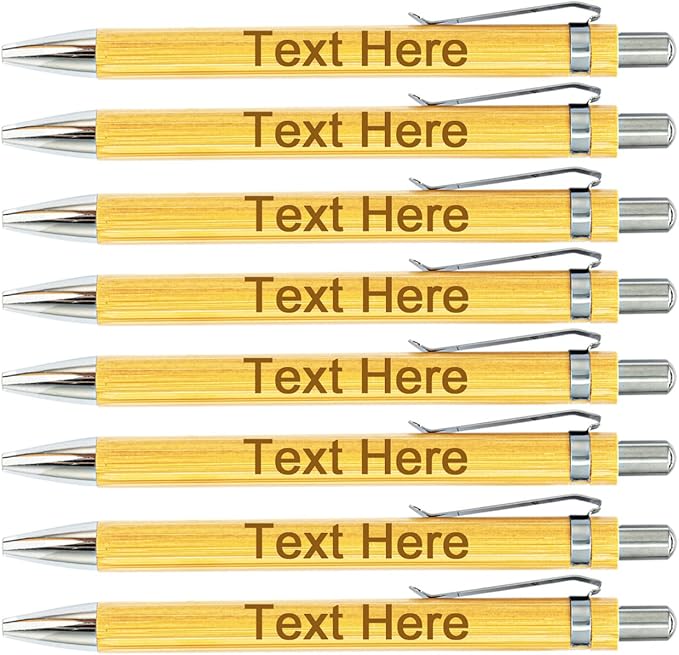 HEYZARDA Personalized Pens Bulk with Text Name Custom Ballpoint Pens Retractable Bamboo for Office Church 100 Pcs