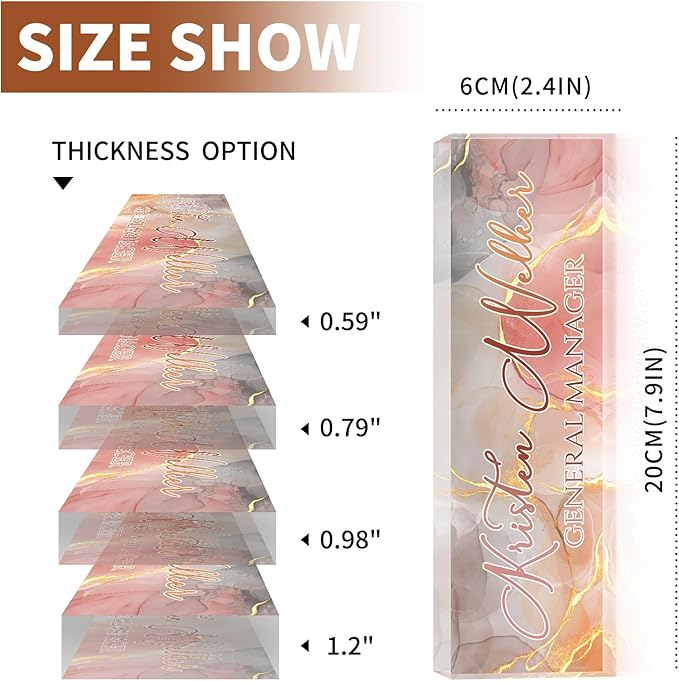 Custom Name Plate for Desk, Desk Name Plate Personalized, Office Decor for Women Men, Acrylic Desktop Accessories, Office Appreciation Gifts for Boss Social Workers Nurse Teacher Employee (Gold/Pink)