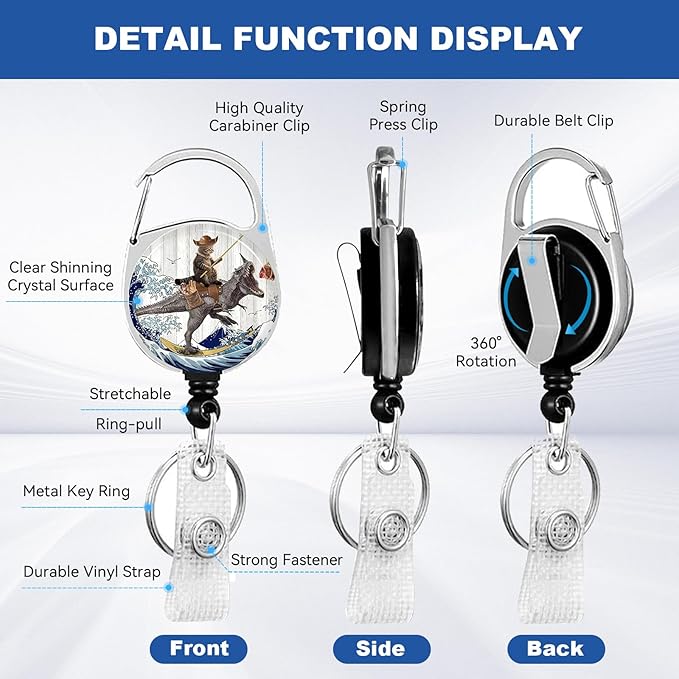 2 Pack Funny Surfing Cat ID Badge Holder with Heavy Duty Retractable Reel Keychain for WomenStudents,Teachers, Nurses, Office Use 2