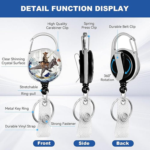2 Pack Funny Surfing Cat ID Badge Holder with Heavy Duty Retractable Reel Keychain for WomenStudents,Teachers, Nurses, Office Use 2
