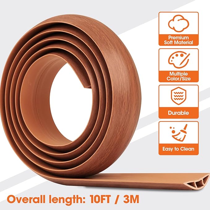 10 FT Floor Cord Cover, Cord Covers for Wires on Floor, Cord Protector, Floor Cable Cover, Hide Extension Cord Covers for Floor, Cable Cavity: 0.47" (W) x 0.29" (H) - Brown